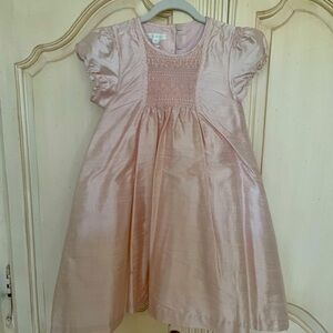 Silk smocked dress blush pink